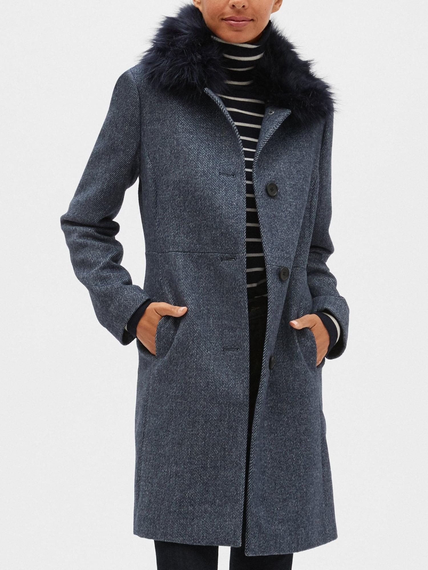 Blue fur collar coat Clearance