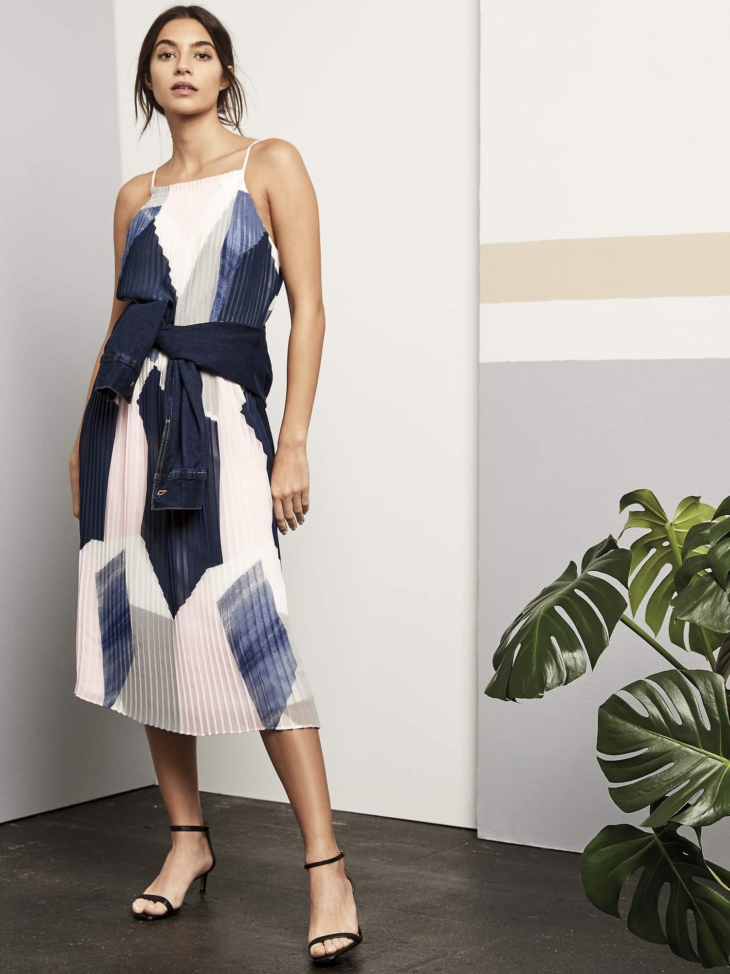 banana republic pleated midi dress