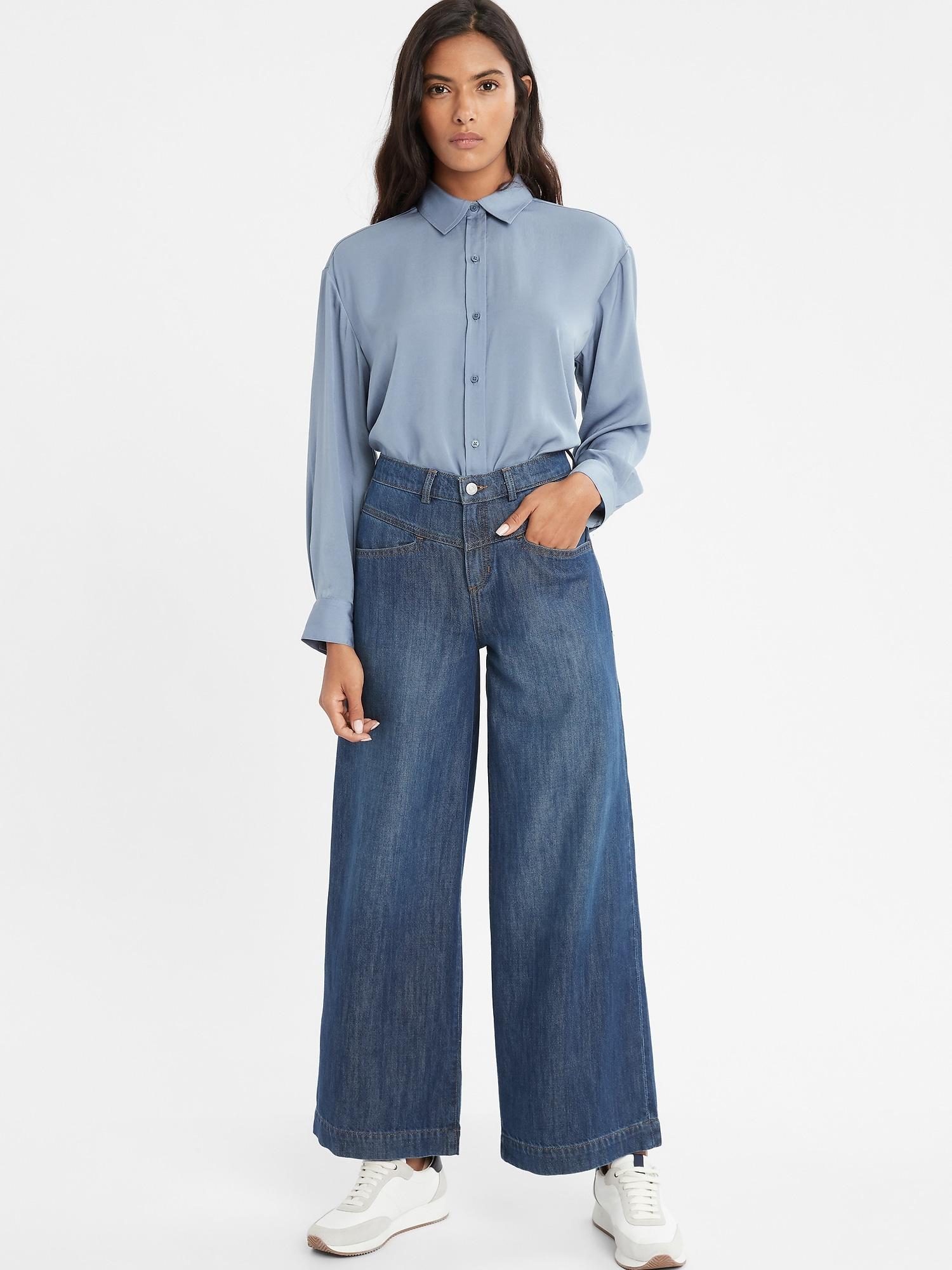 Banana Republic Factory Petite High-rise Dark Wash Wide-leg Yoke Jean in  Blue | Lyst