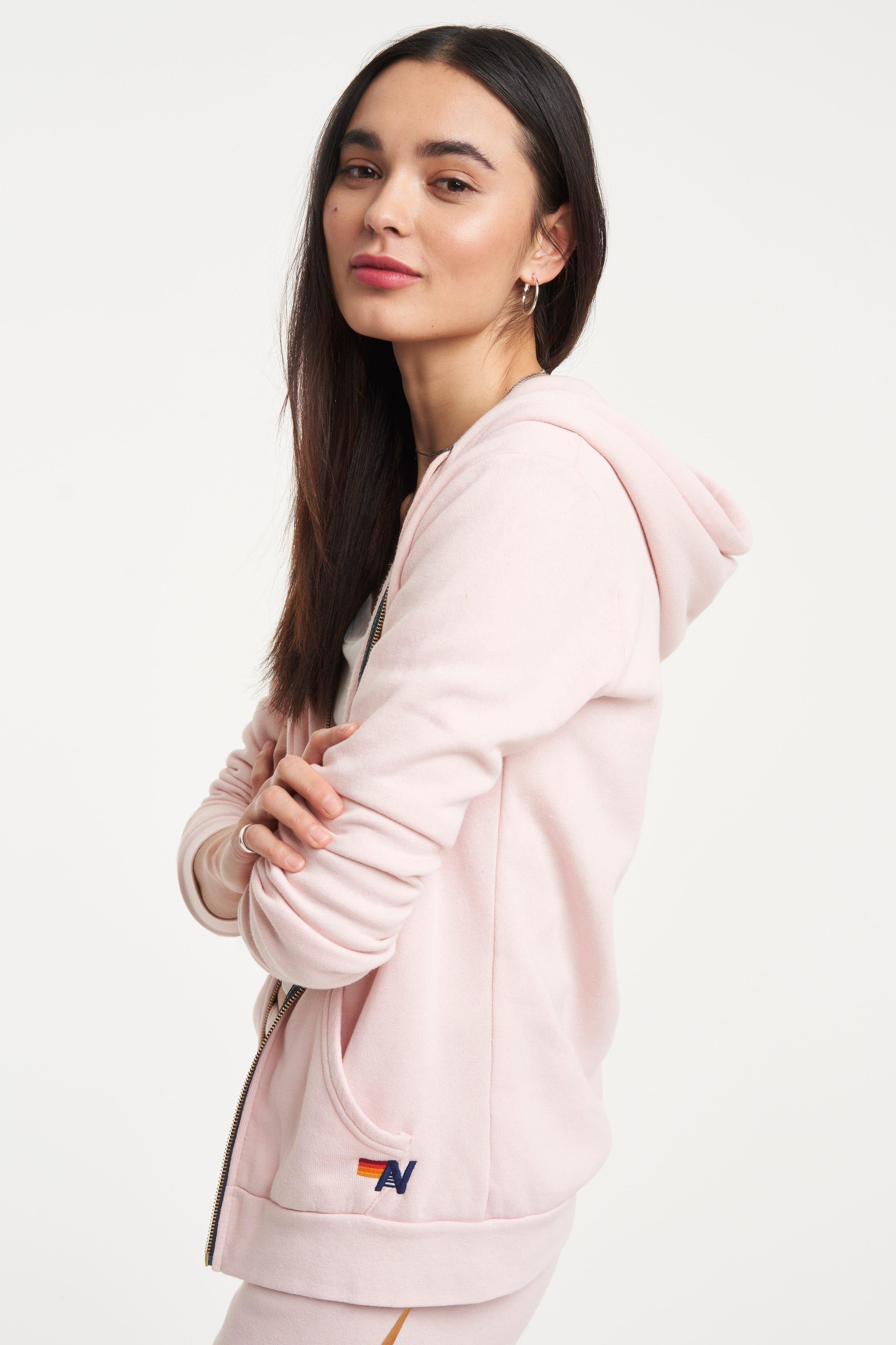 Aviator Nation Cotton Bolt Zip Hoodie in Blush/Metallic Rose Gold (Pink