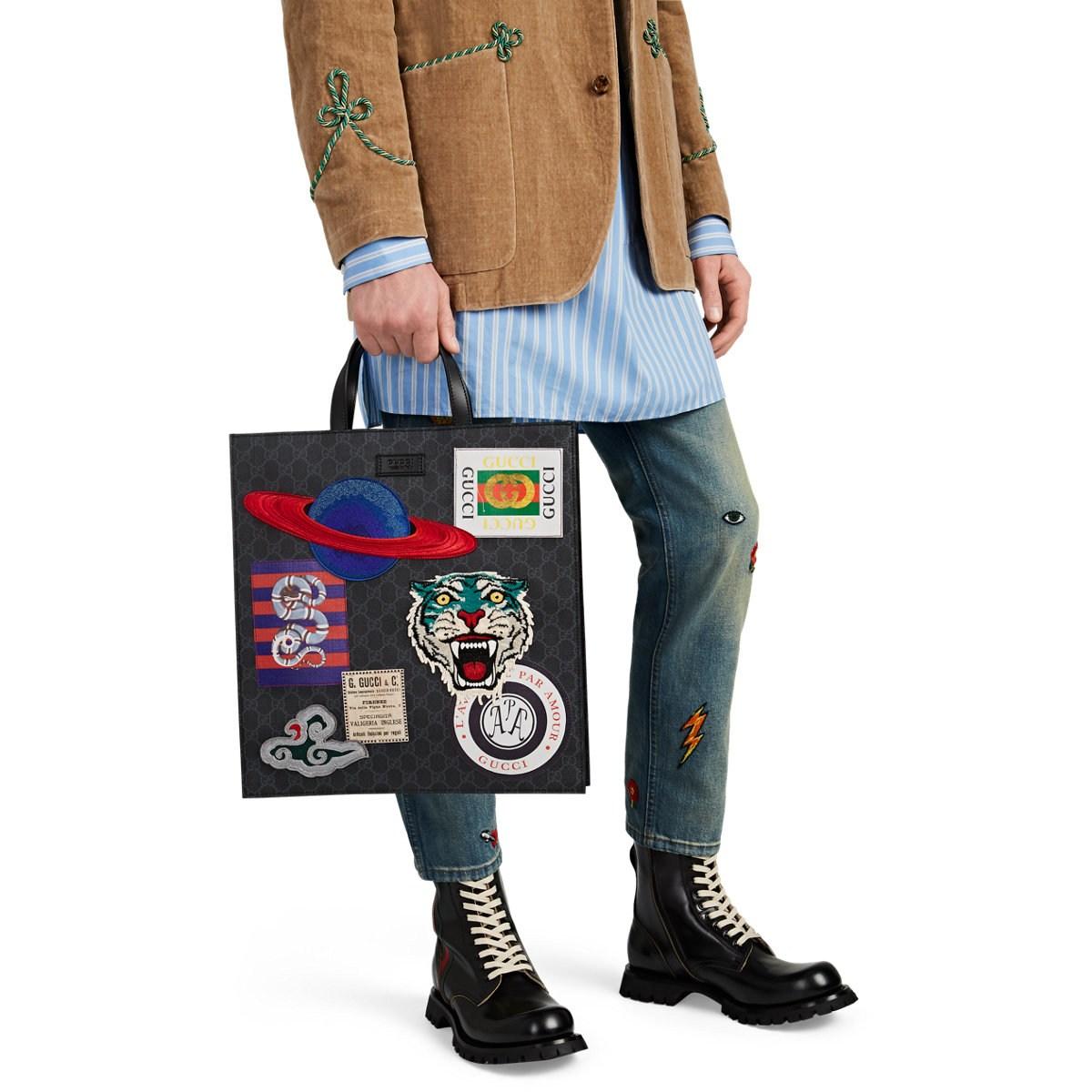 Gucci Appliquéd GG Supreme Canvas Shopper Tote Bag in Black for Men - Lyst