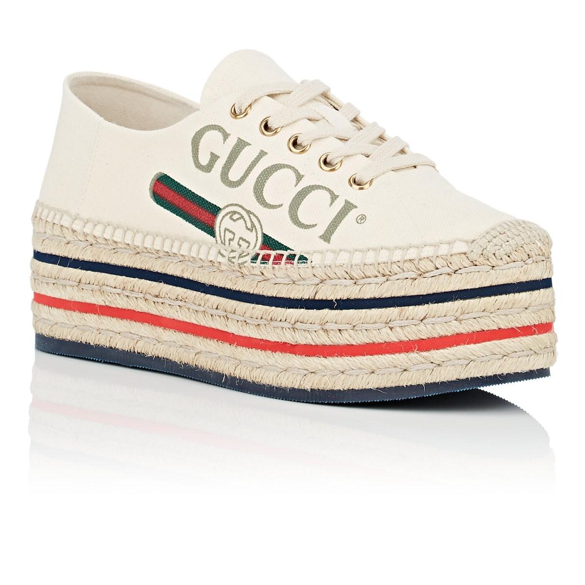 Gucci Canvas Platform Espadrille Sneakers in White - Lyst