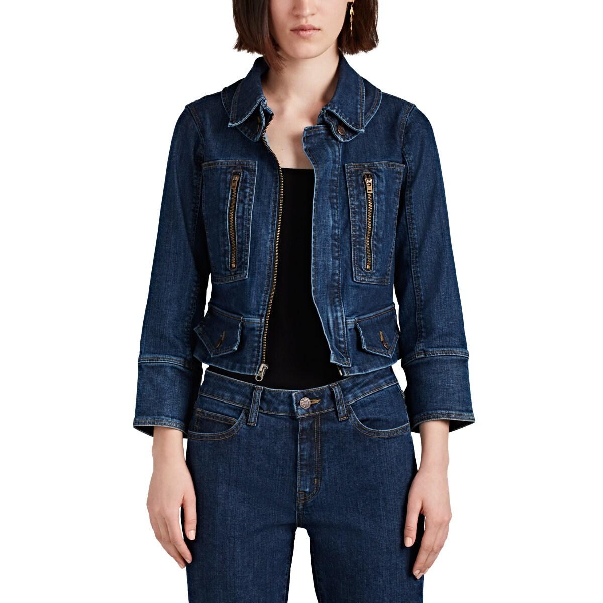 Download Barneys New York Peplum-hem Denim Trucker Jacket in Blue ...