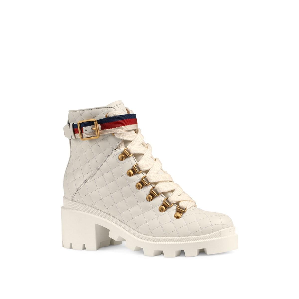 Gucci Quilted Leather Ankle Boot With Belt in White Lyst