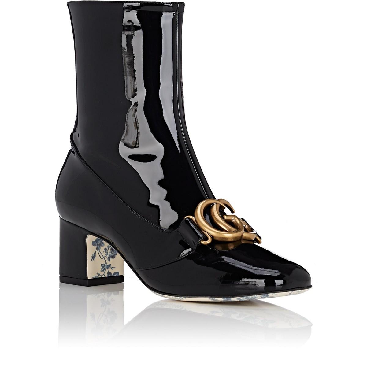 Gucci Embellished Patent Leather Ankle Boots in Black - Lyst