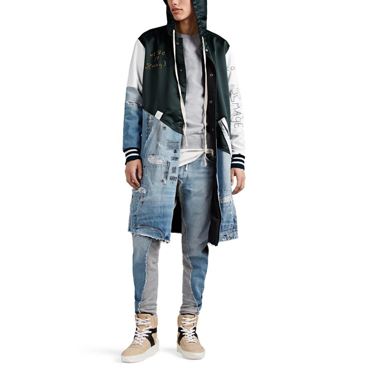 Greg Lauren Satin Patchwork Long Varsity Jacket in Green for Men Lyst