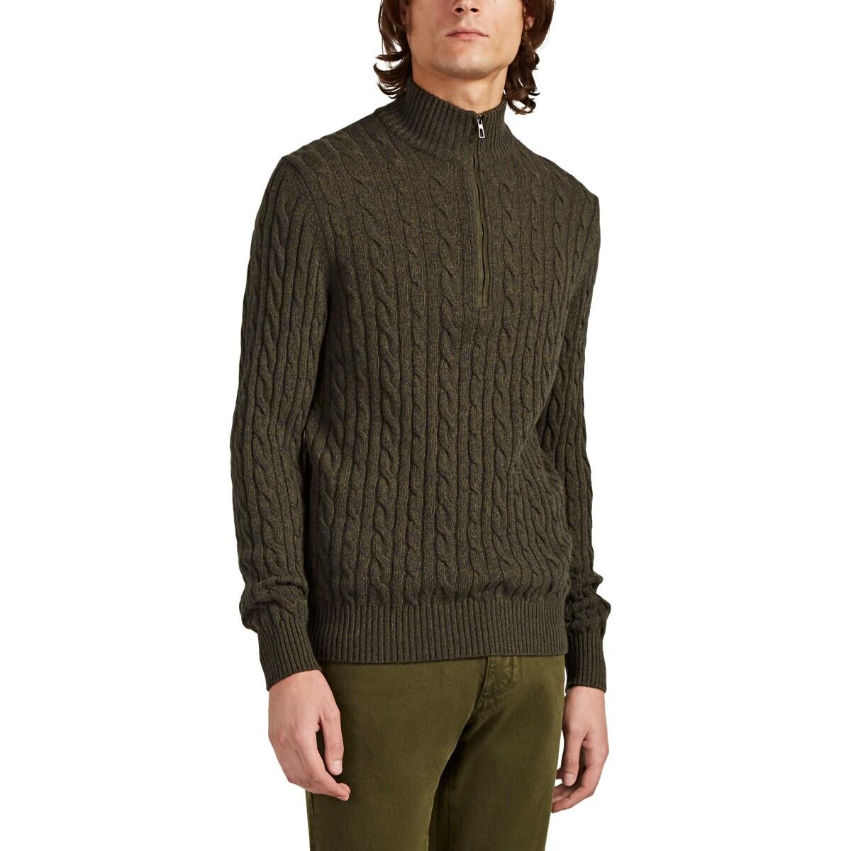 Loro Piana Cable-knit Cashmere Half-zip Sweater in Charcoal (Green) for ...