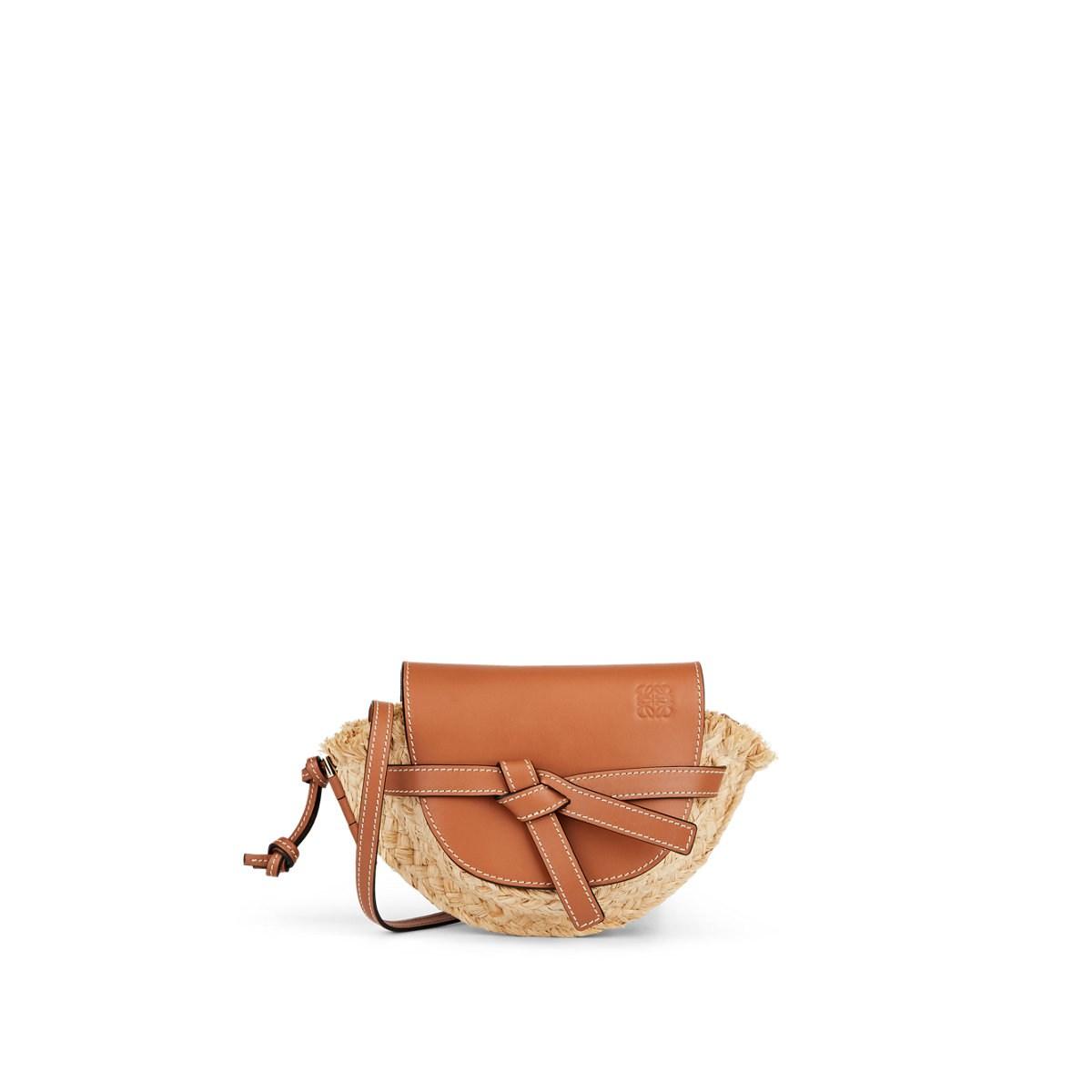 Loewe Gate Mini Straw & Leather Shoulder Bag in Beige (Natural) Lyst
