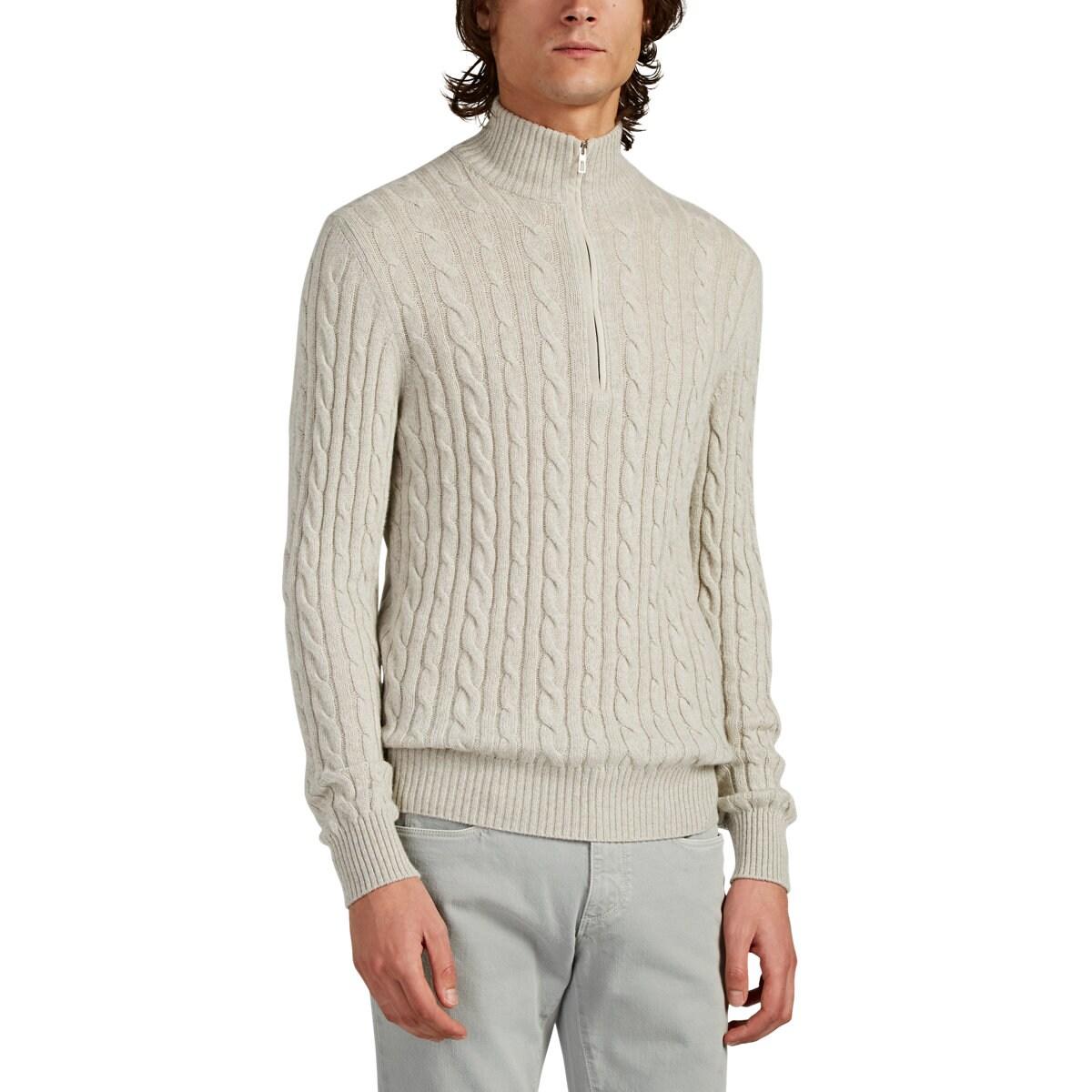 Loro Piana Cable-knit Cashmere Half-zip Sweater in Light Gray (Gray ...