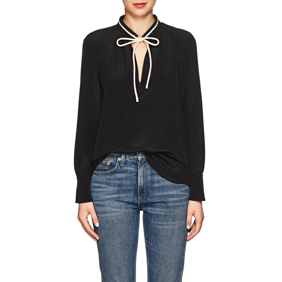 black blouse with neck tie