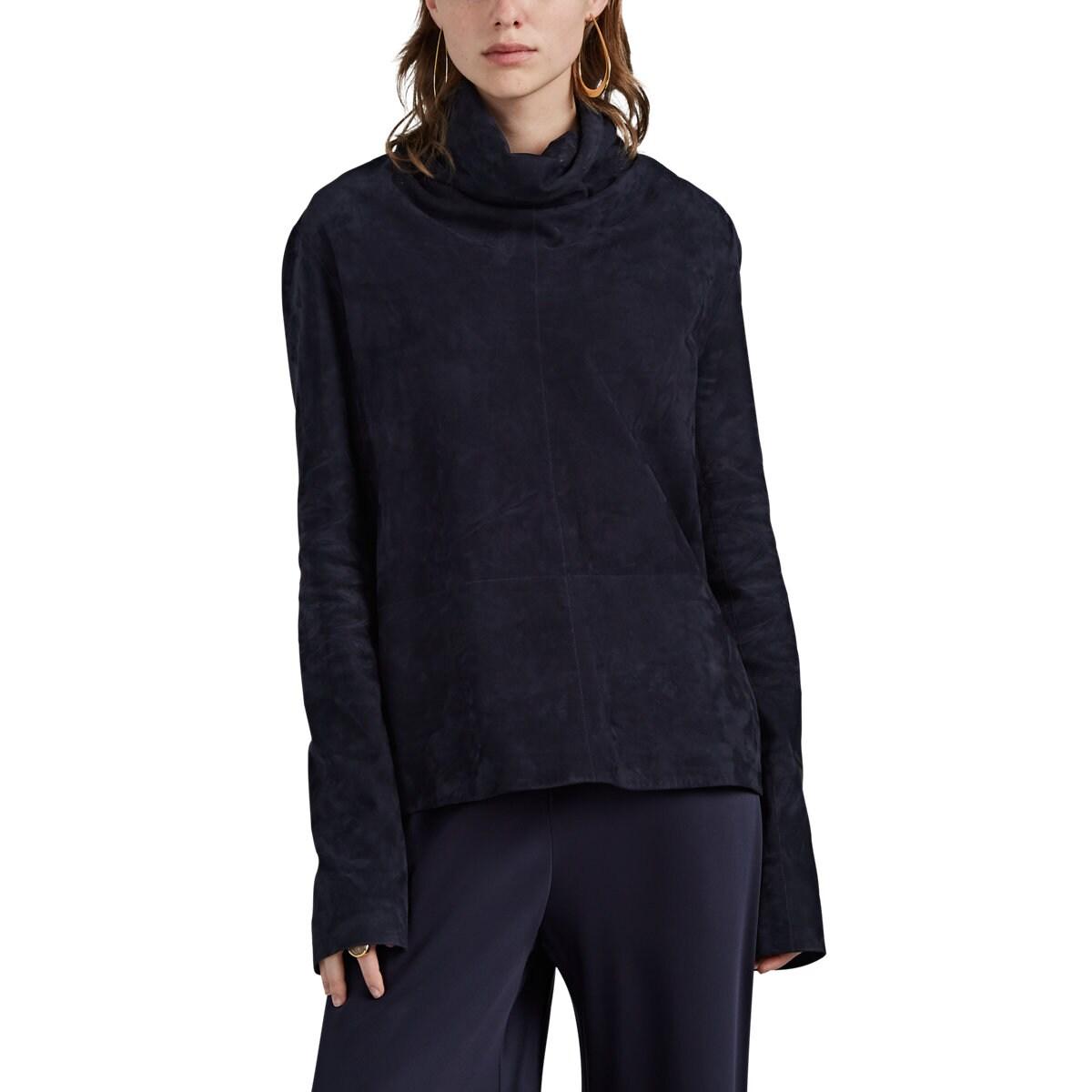 The Row Bora Suede Turtleneck Top in Navy (Blue) - Lyst