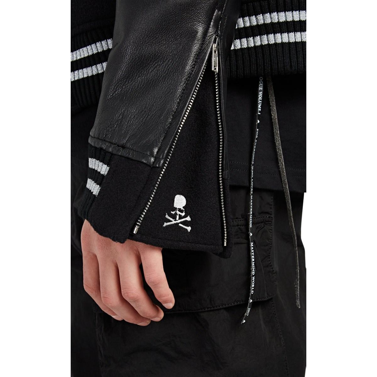 Mastermind Japan Skull-detailed Cashmere & Leather Varsity Jacket in Black for Men - Lyst
