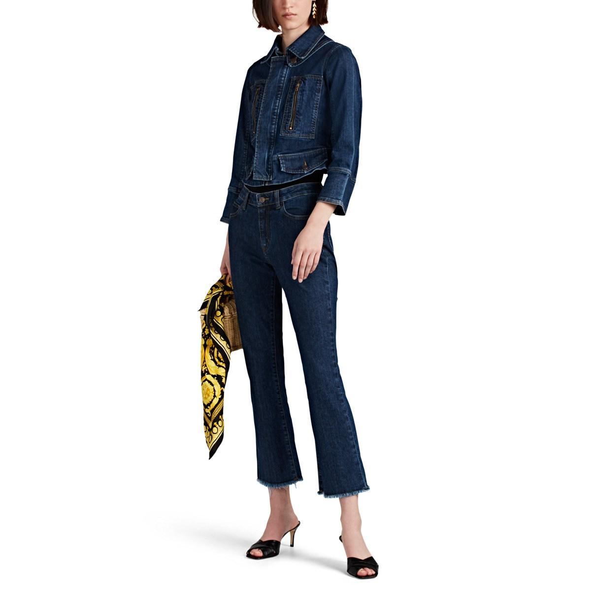 Download Barneys New York Peplum-hem Denim Trucker Jacket in Blue ...