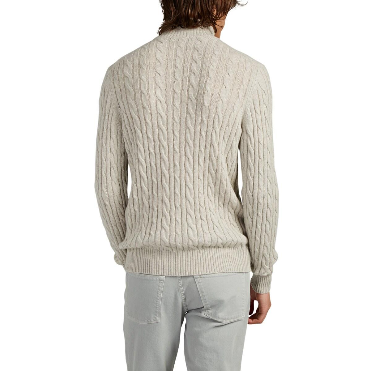 Loro Piana Cableknit Cashmere Halfzip Sweater in Light Gray (Gray