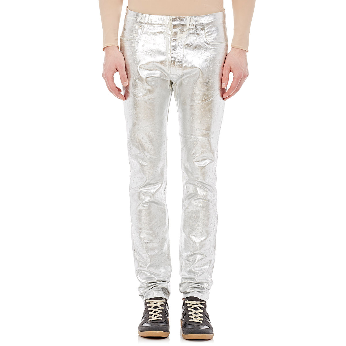 Maison Margiela Denim Metallic-paint Five-pocket Jeans in Silver (White ...