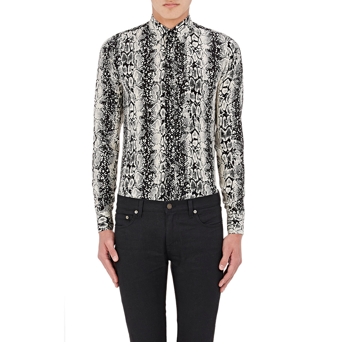 Saint Laurent Python-print Silk Shirt in Black for Men - Lyst