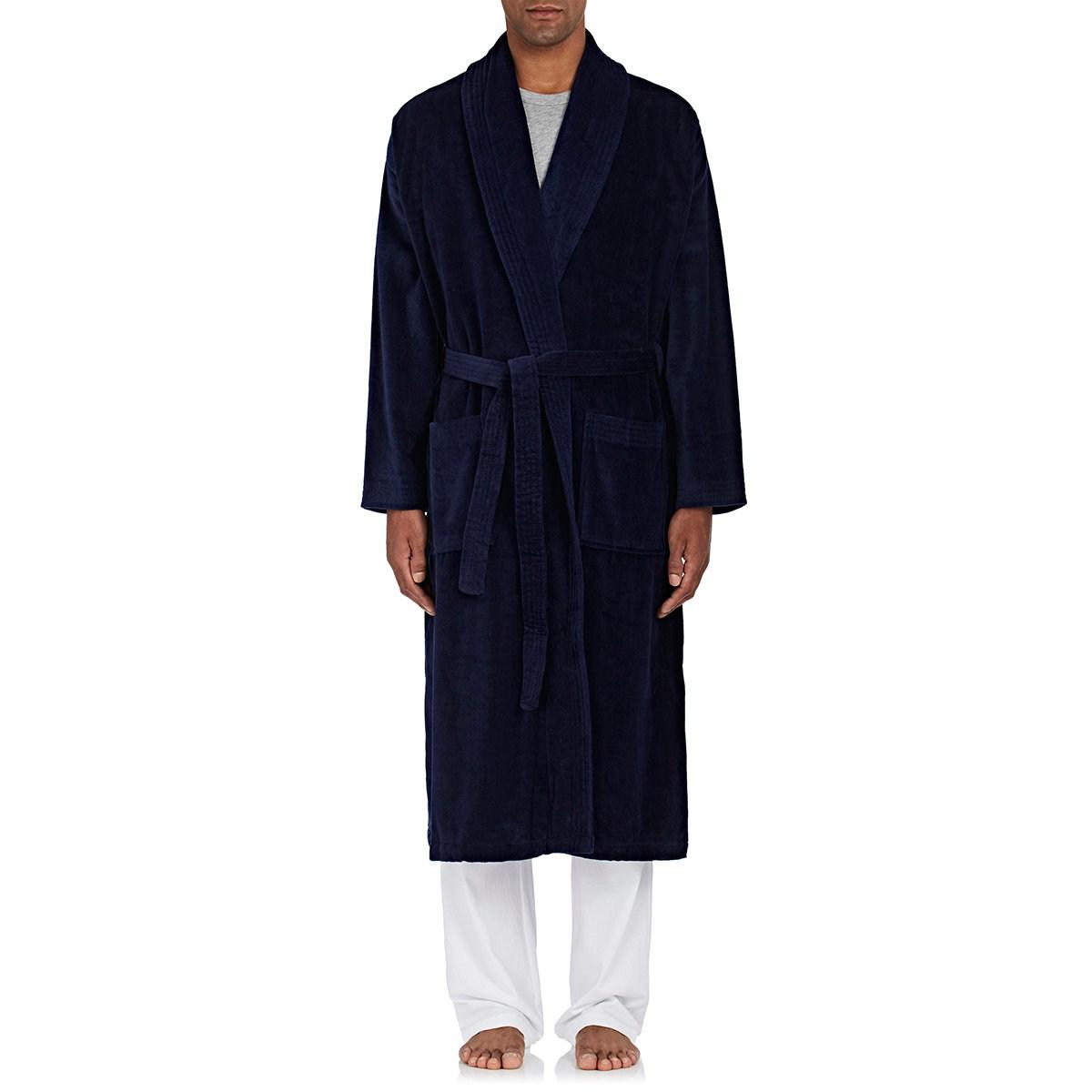 Derek Rose Triton Cotton French Terry Velour Robe in Navy (Blue) for