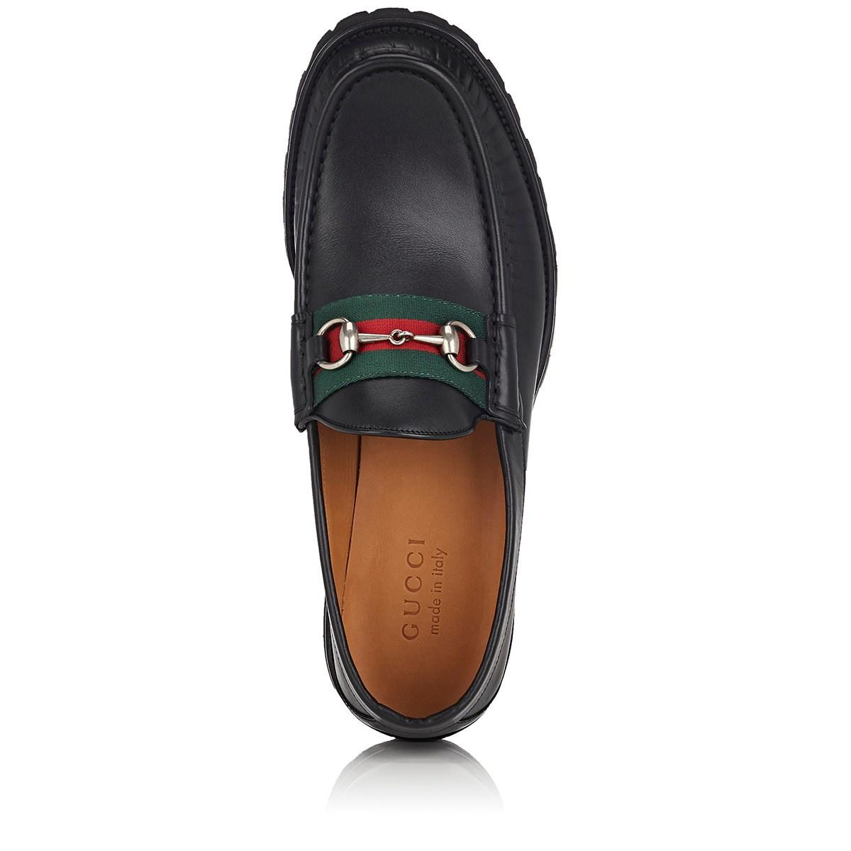 gucci leather horsebit loafer with web