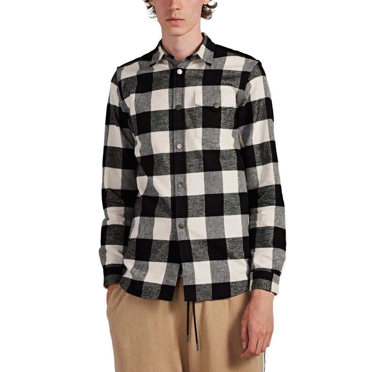 John Elliott Leather-detailed Plaid Cotton Flannel Overshirt for Men - Lyst