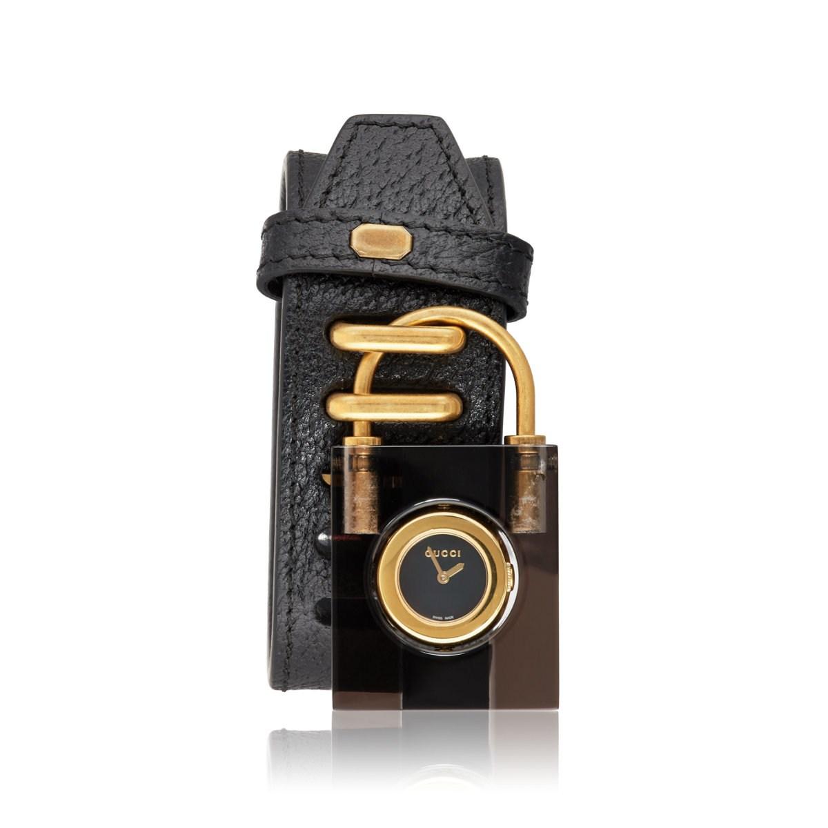 Gucci Leather Padlock Watch in Black Lyst