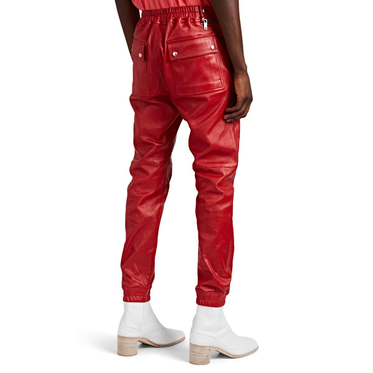 Rick Owens Leather Lambskin Jogger Pants in Red for Men - Lyst