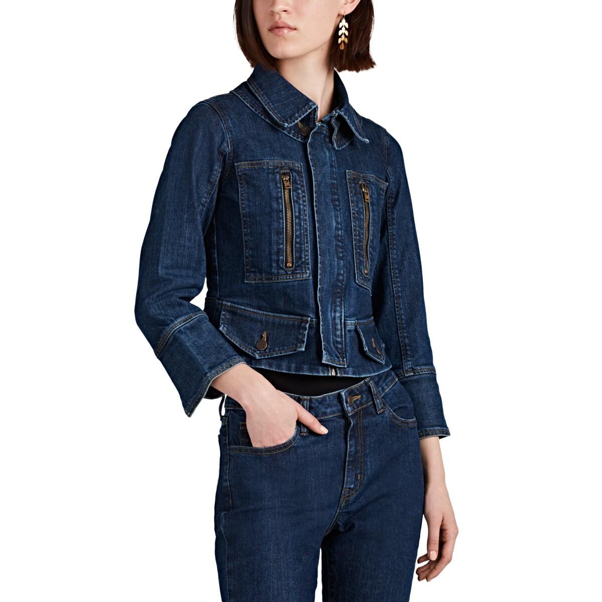 Download Barneys New York Peplum-hem Denim Trucker Jacket in Blue ...