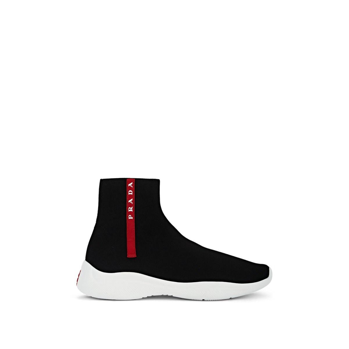 Prada High-top Logo Sock Sneakers in Black White (Black) for Men - Save ...