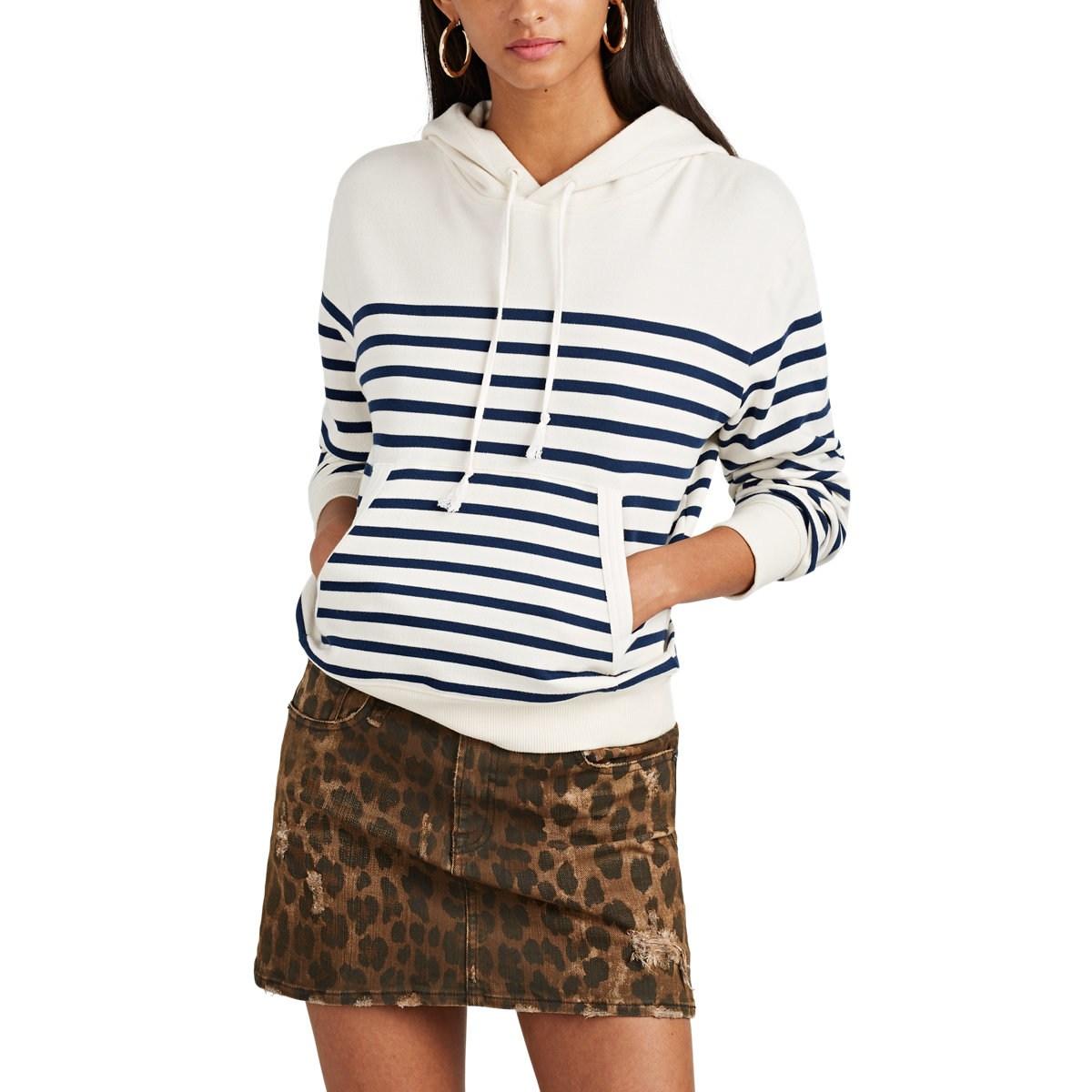 Saint Laurent Striped Cotton Terry Hoodie in White - Lyst