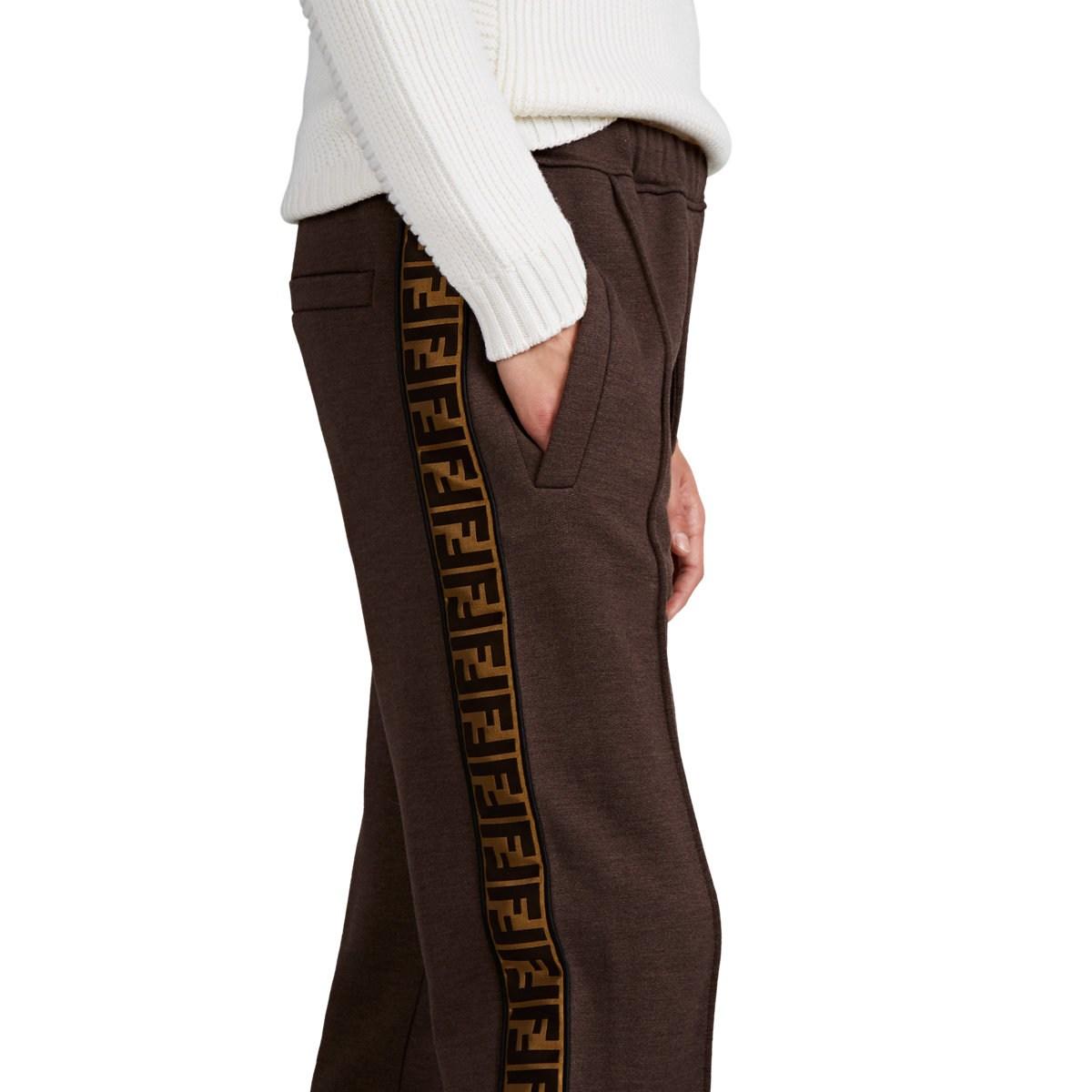 Fendi Logo-striped Cotton-blend Fleece Sweatpants in Brown for Men - Lyst