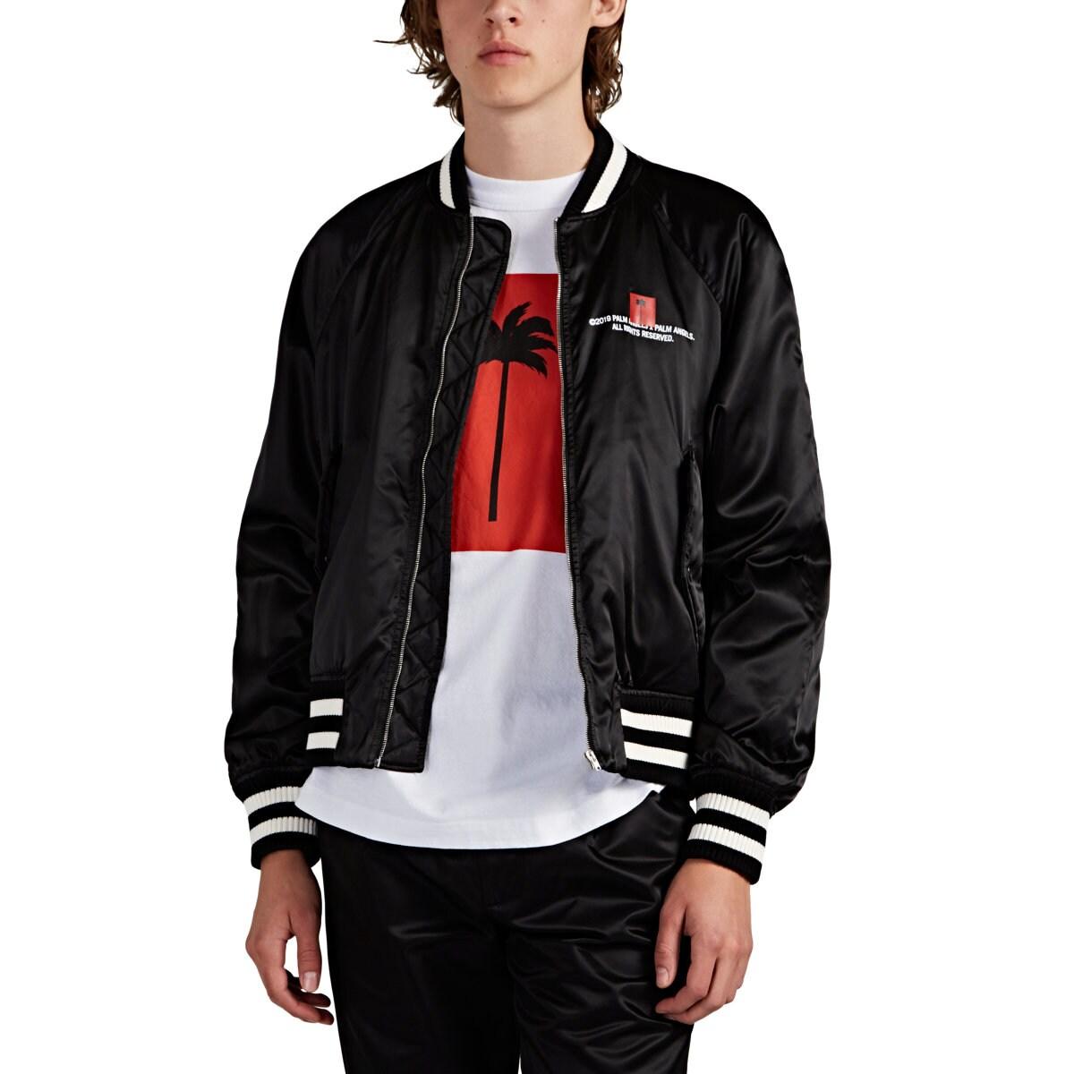 Palm Angels Palm-tree-logo Satin Varsity Jacket in Black for Men - Lyst
