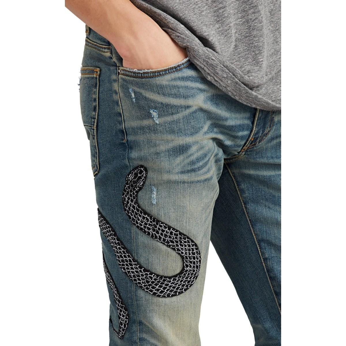Amiri Denim Embroideredsequinedsnake Skinny Jeans in Black for Men Lyst