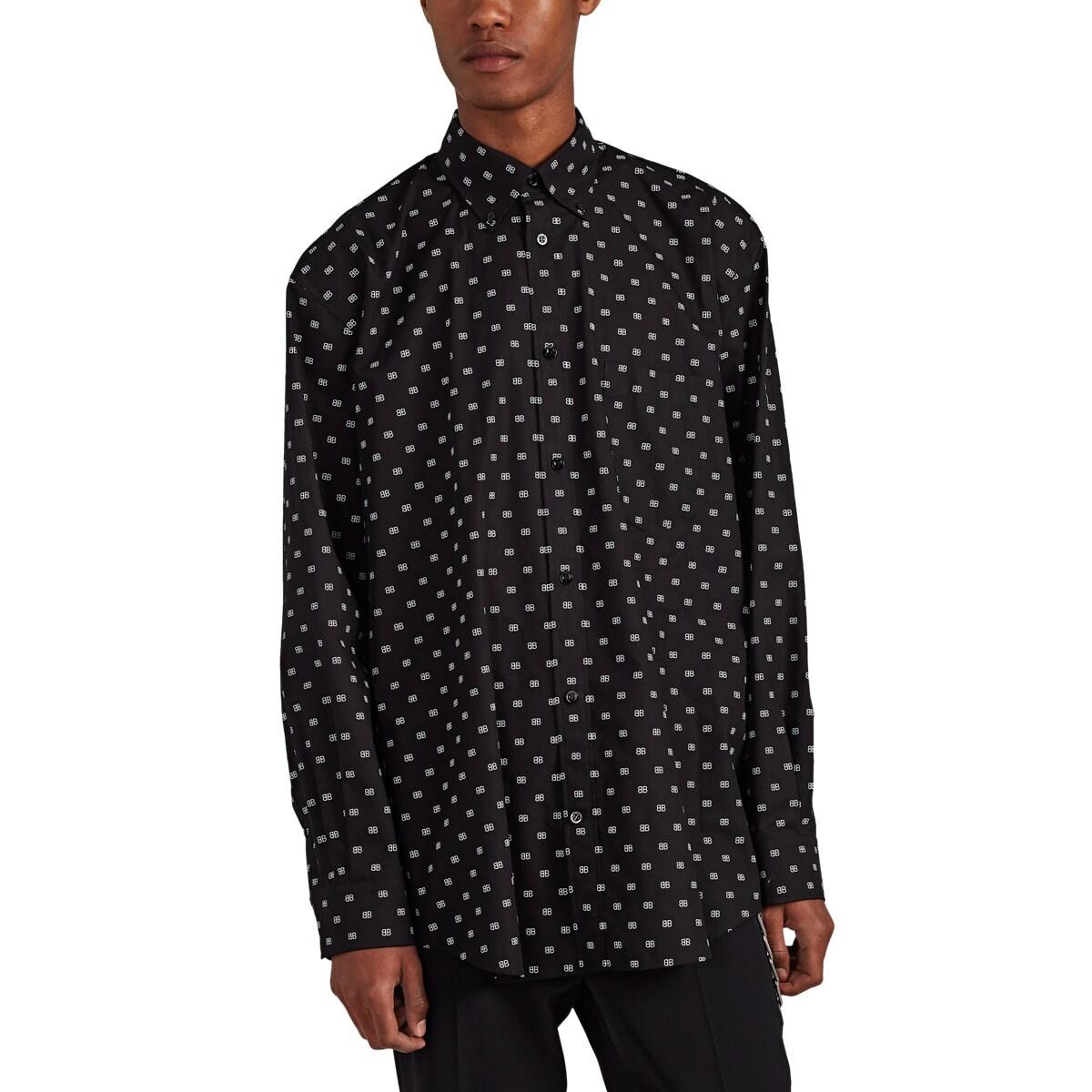 Balenciaga Logo Cotton Norm-fit Button-down Shirt in Black for Men - Lyst