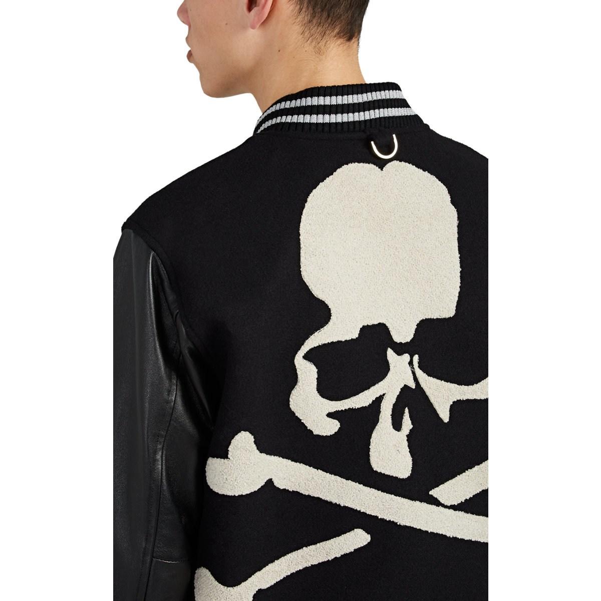 Mastermind Japan Skull-detailed Cashmere & Leather Varsity Jacket in Black for Men - Lyst