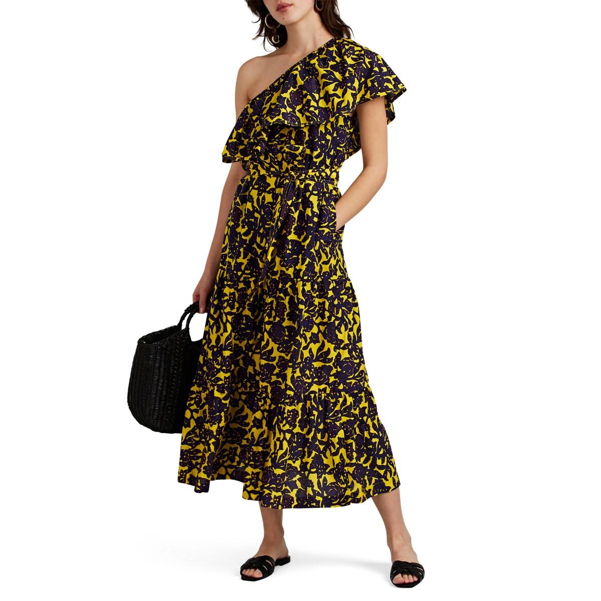 A.L.C. Naomi Floral Cottonsilk Oneshoulder Dress in Yellow Lyst
