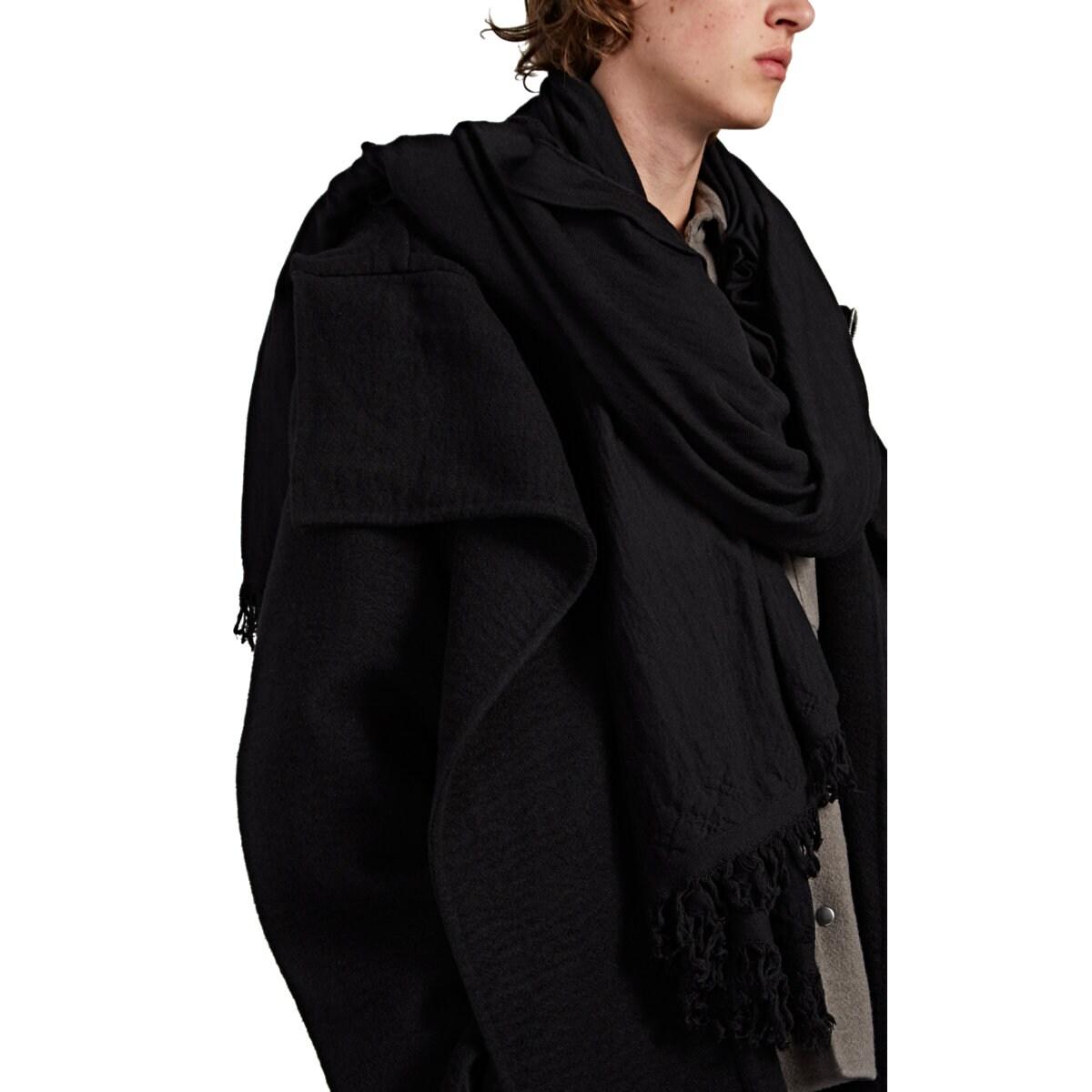 Rick Owens Fringed Virgin Wool Blanket Scarf in Black for Men Lyst
