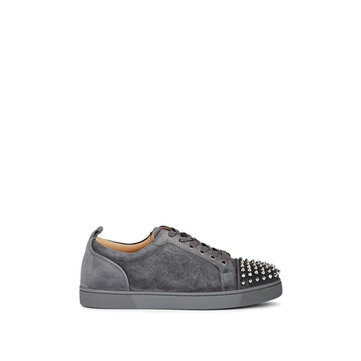 Christian Louboutin Louis Junior Spiked Suede Sneakers in Gray for Men ...
