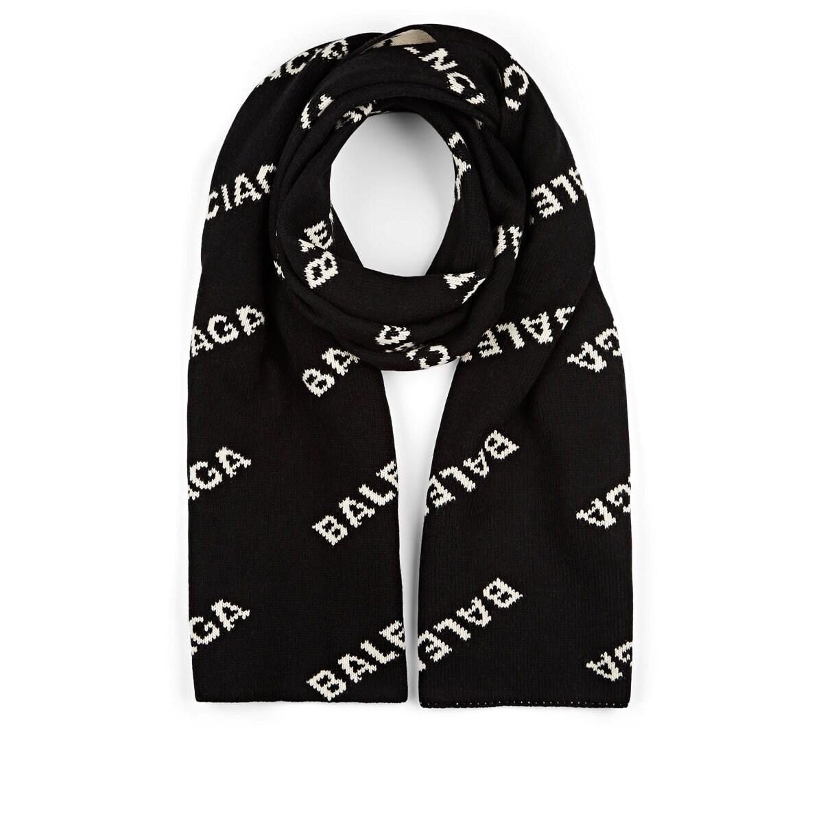 Balenciaga Logo-knit Wool-blend Scarf in Black for Men - Lyst