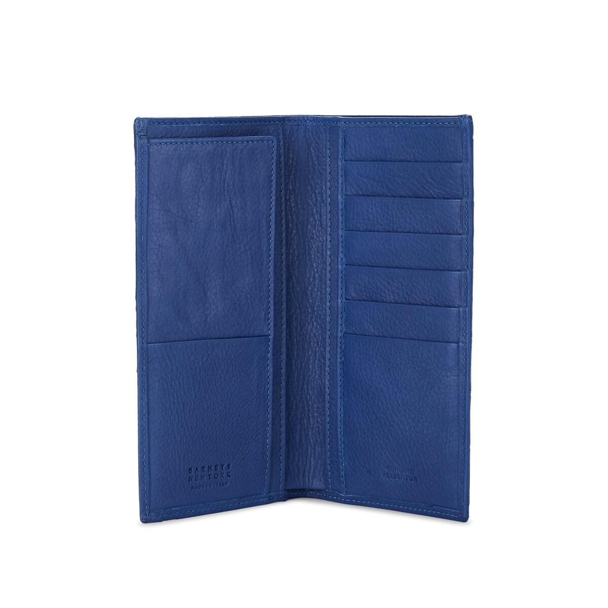 Barneys New York Leather Long Alligator Folding Wallet in Blue for Men - Lyst
