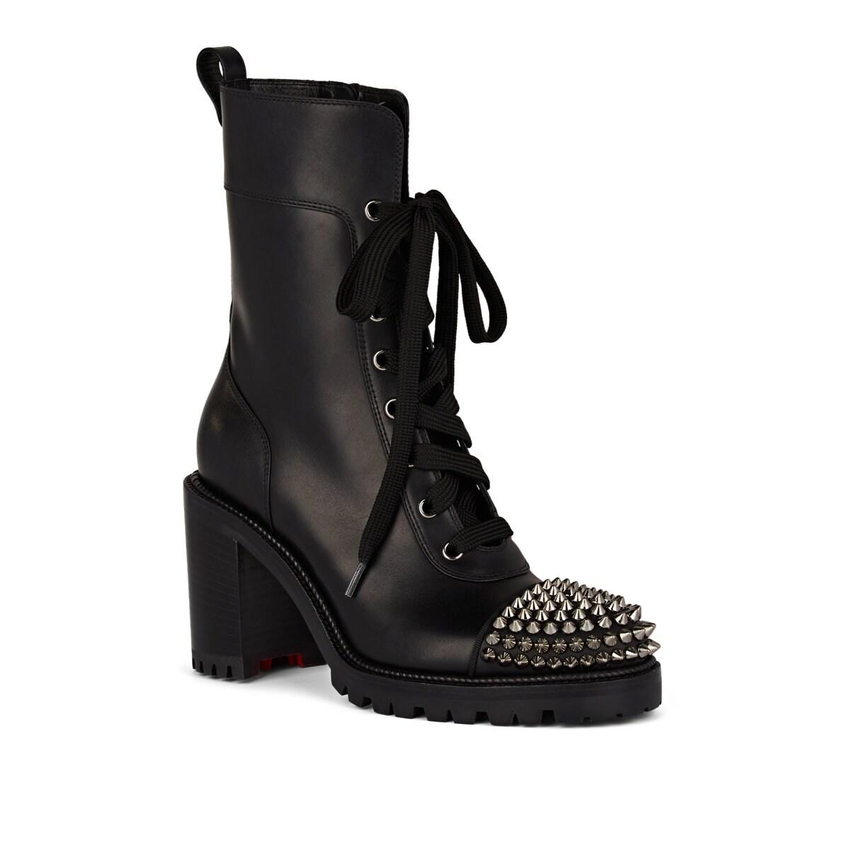 Christian Louboutin Studded Cap-toe Leather Ankle Boots in Black - Lyst