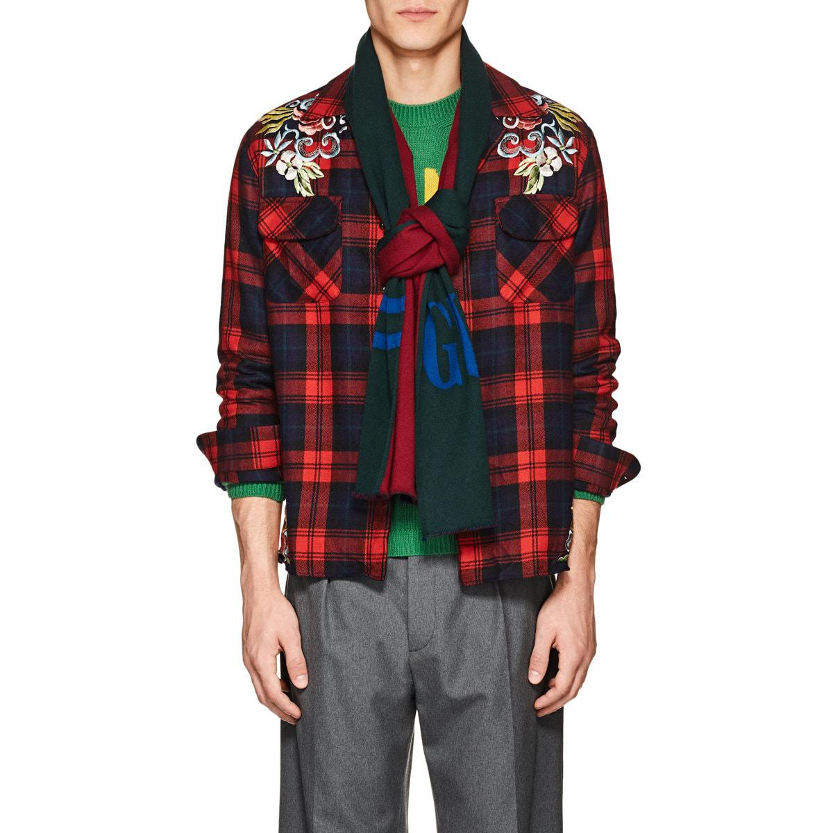 Gucci Logo Woolsilk Scarf in Green for Men Lyst