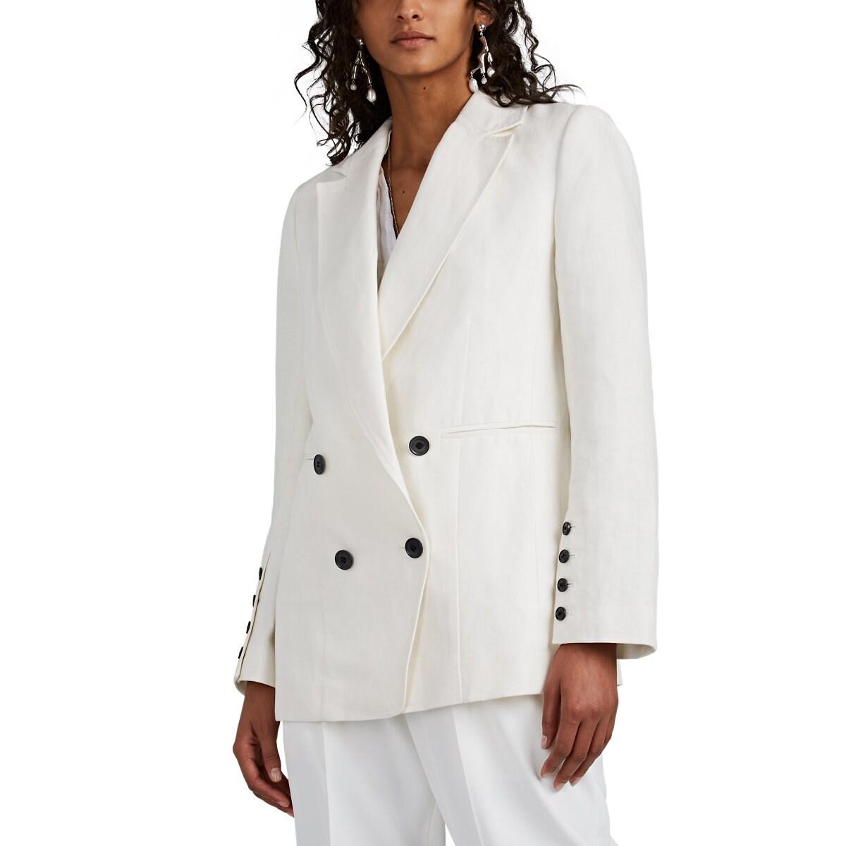 FRAME Boyfriend Linencotton Doublebreasted Blazer in White Lyst