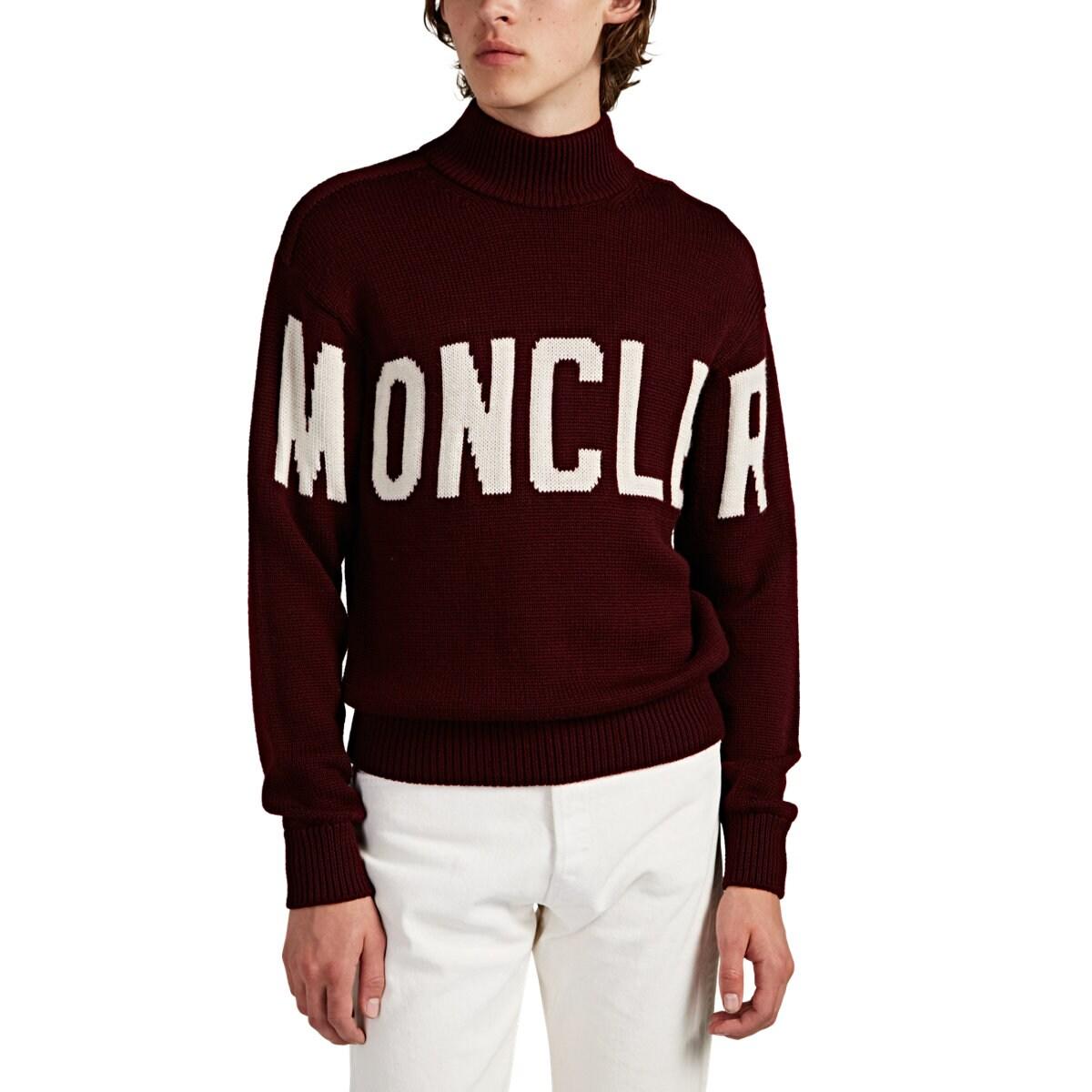 Moncler Logo-knit Wool Sweater in Red for Men - Lyst