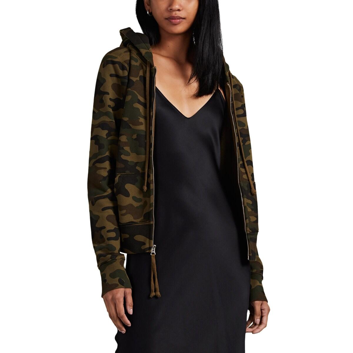 Nili Lotan Callie Distressed Camouflage Cotton Hoodie in Green - Lyst