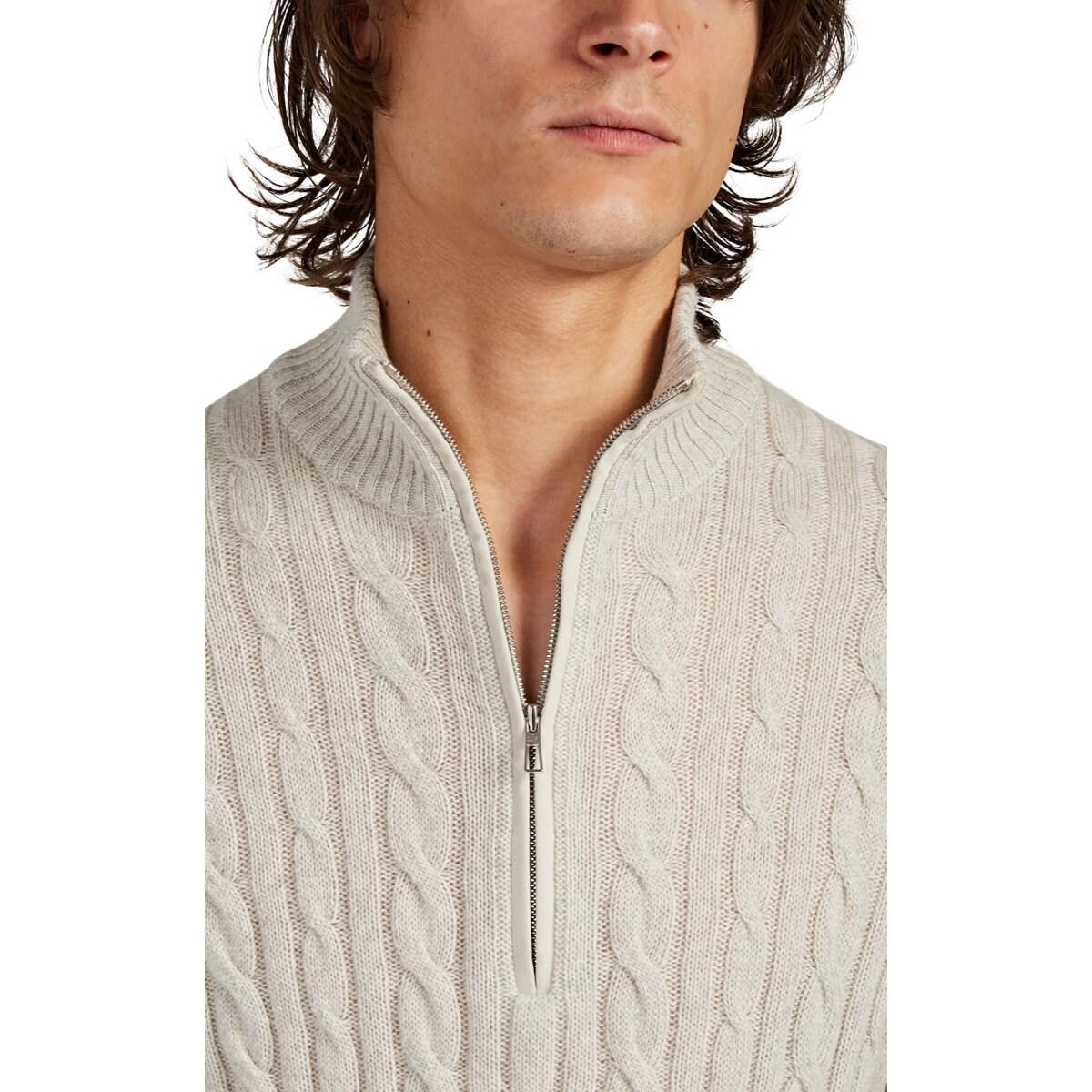Loro Piana Cableknit Cashmere Halfzip Sweater in Light Gray (Gray