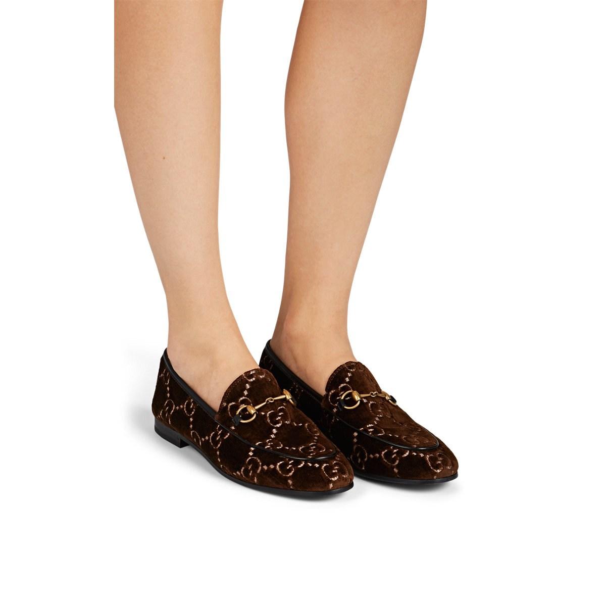 Gucci Brown Jordaan GG Velvet Loafers Lyst