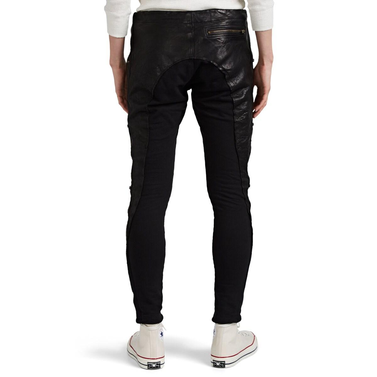 Greg Lauren Leather & Terry Pants in Black for Men - Lyst