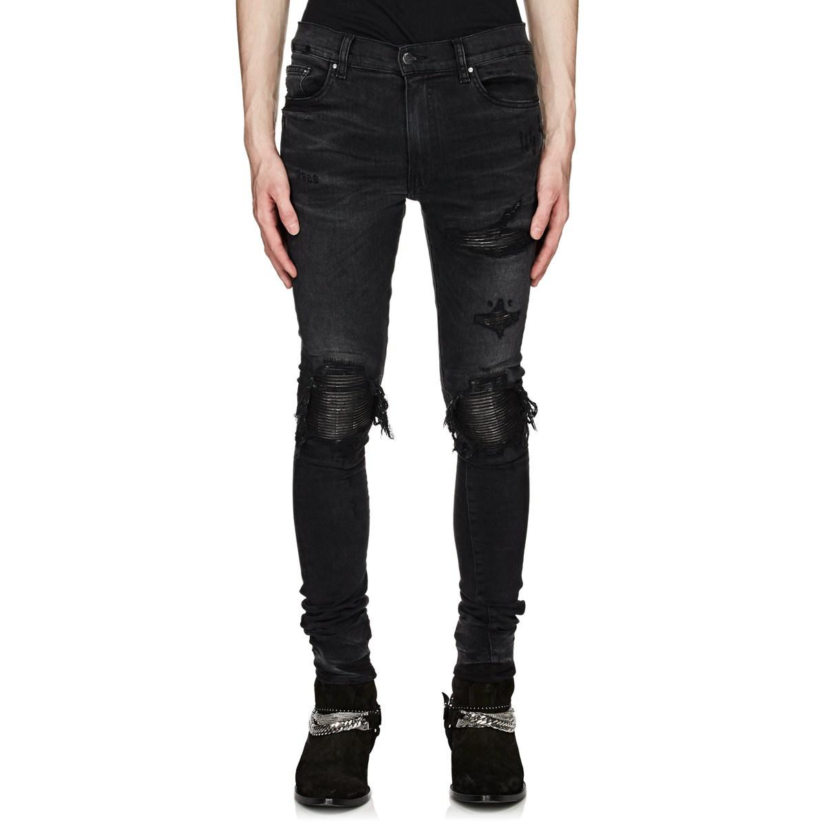 Amiri Mx1 Jeans Black Amiri Mx1 Leather-inset Slim Jeans In Black For ...