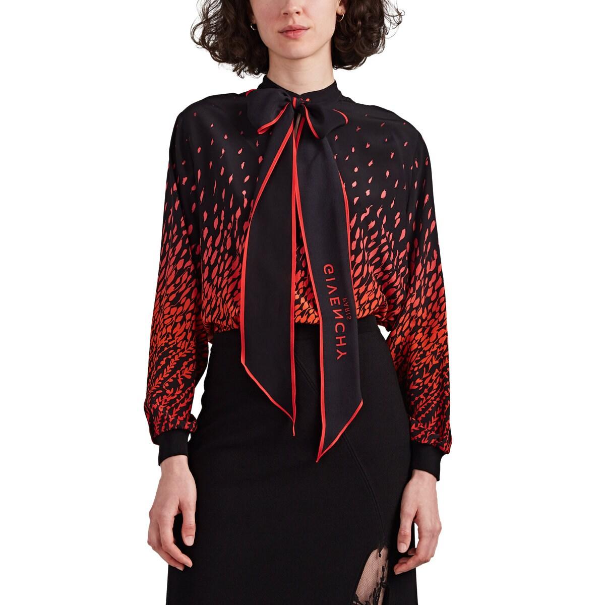 Givenchy Ombré-floral Silk Scarf Blouse in Red - Lyst