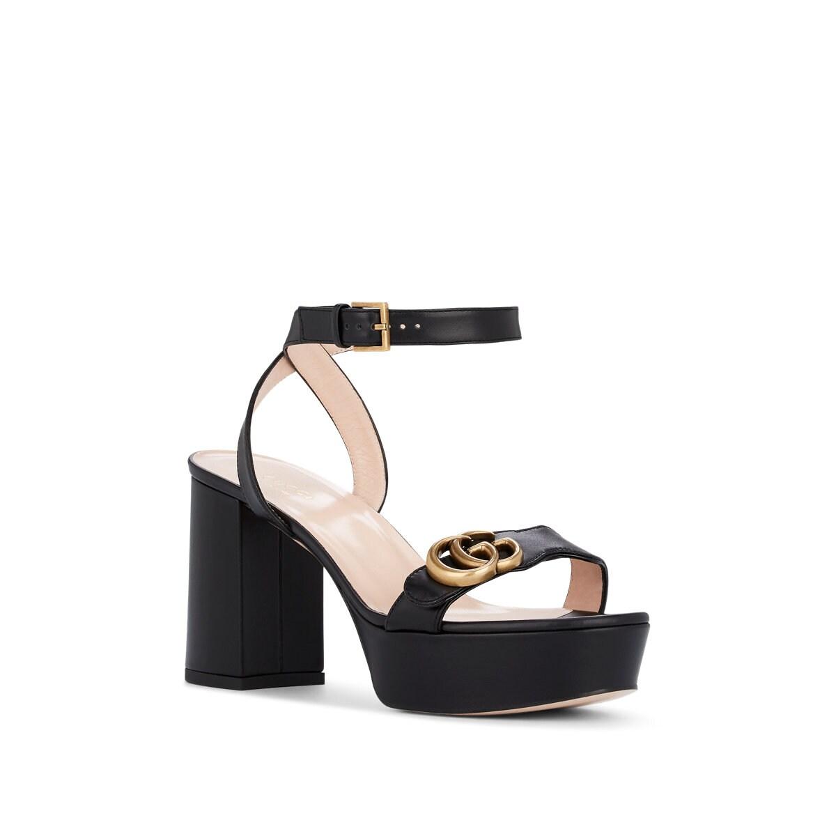 Gucci Marmont Leather Ankle-strap Sandals in Black - Lyst