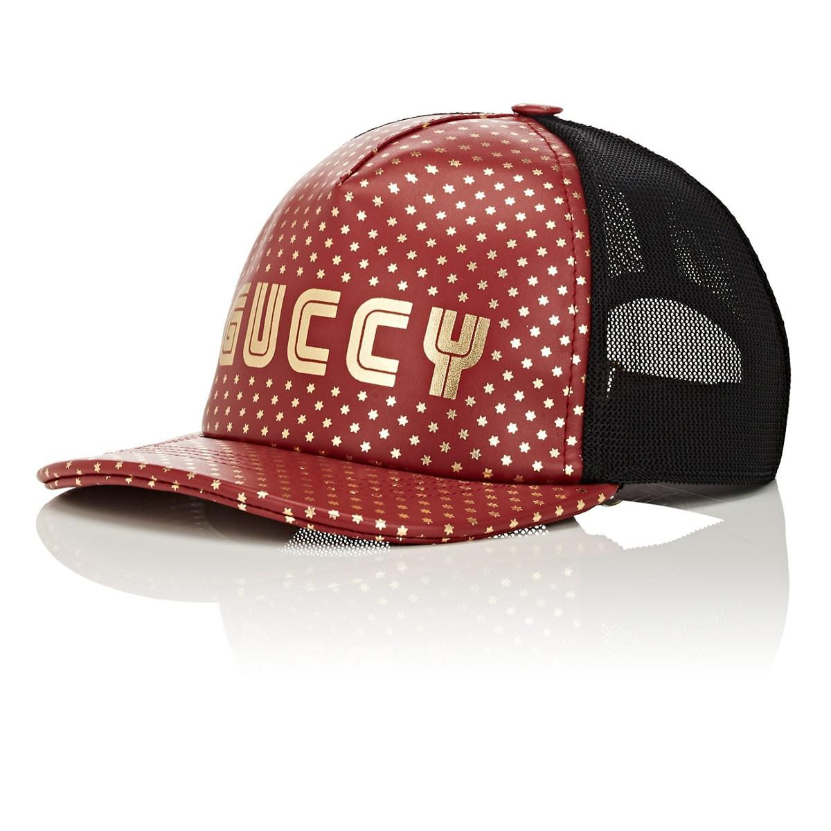 Gucci Guccy Leather Baseball Cap in Red for Men - Lyst